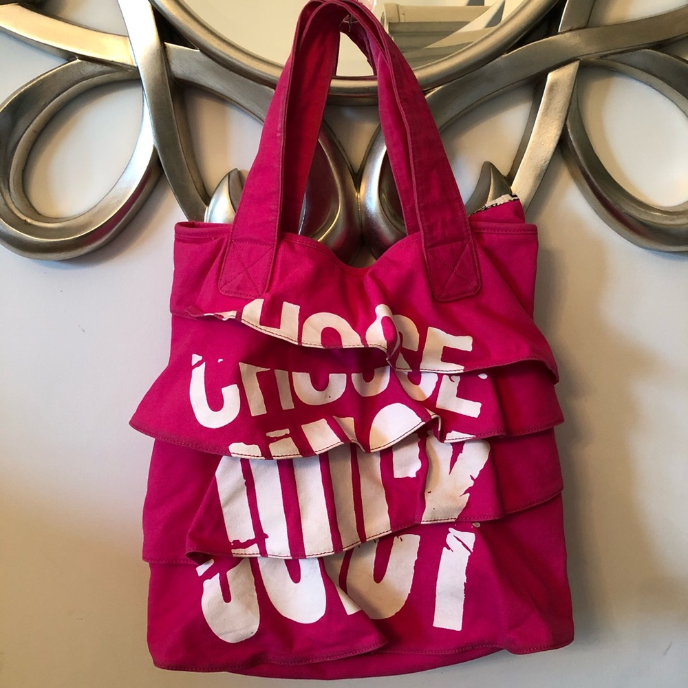 Juicy Couture Vintage Y2K Choose Juicy Hot Pink Ruffle Tote Bag